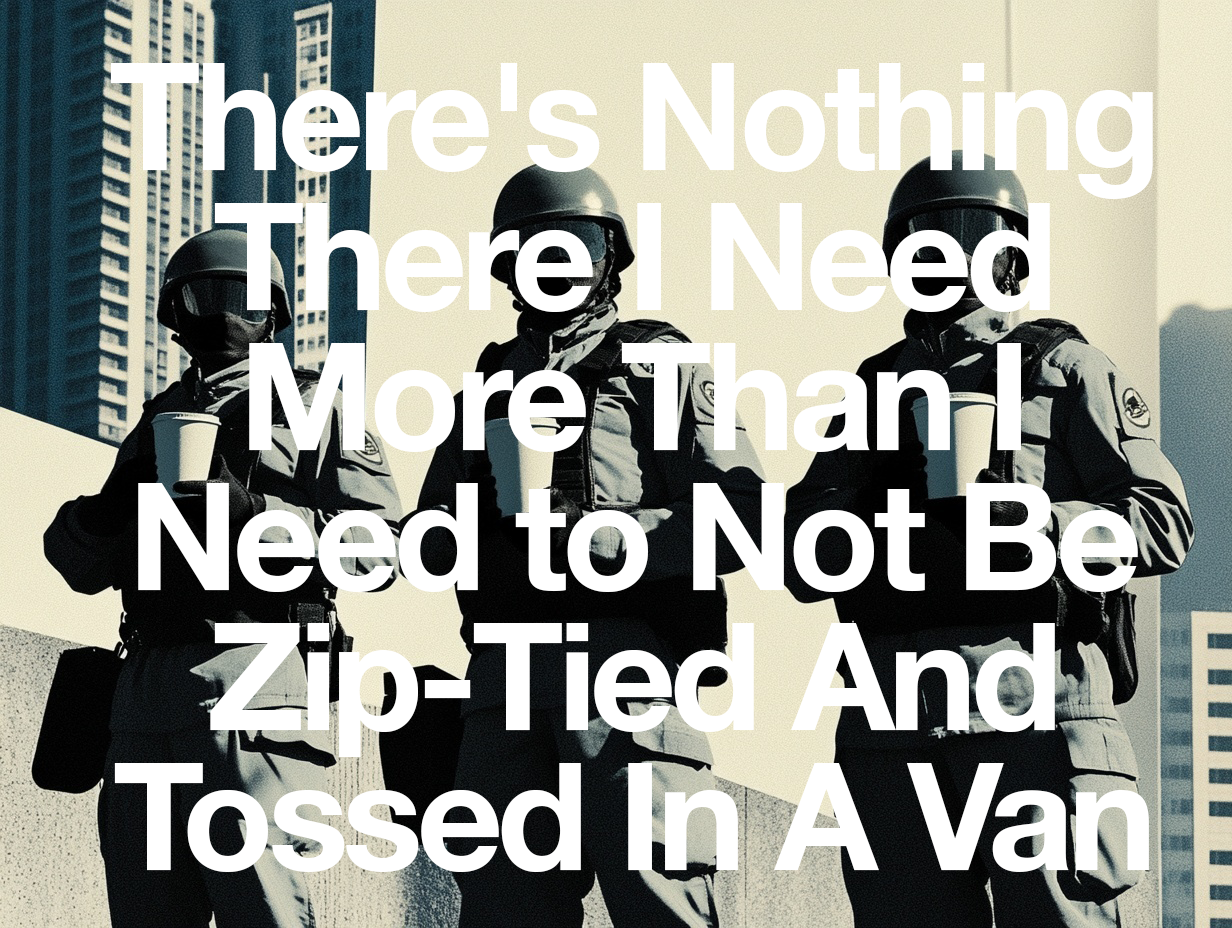 There's Nothing There I Need More Than I Need to Not Be Zip-Tied And Tossed In A Van